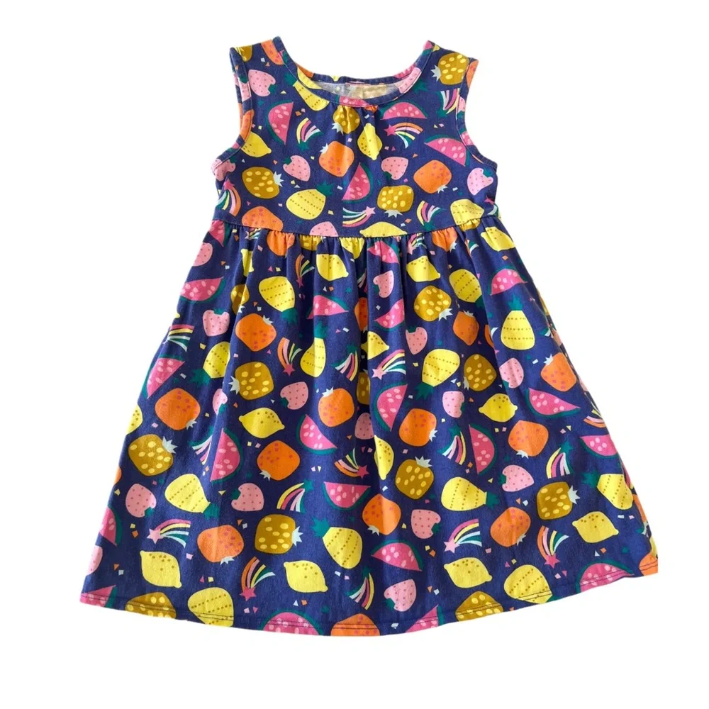 Wonder Nation Navy Fruit Print Sleeveless Dress - Yellow, Pink, Orange | Girl 5T